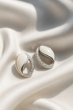Elegant White Enamel & CZ Oval 925 hallmarked Silver Stud Earring | Premium Anti-Tarnish Finish