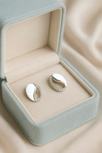 Elegant White Enamel & CZ Oval 925 hallmarked Silver Stud Earring | Premium Anti-Tarnish Finish