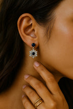 Blue Sapphire Style Floral Drop Earring For Women