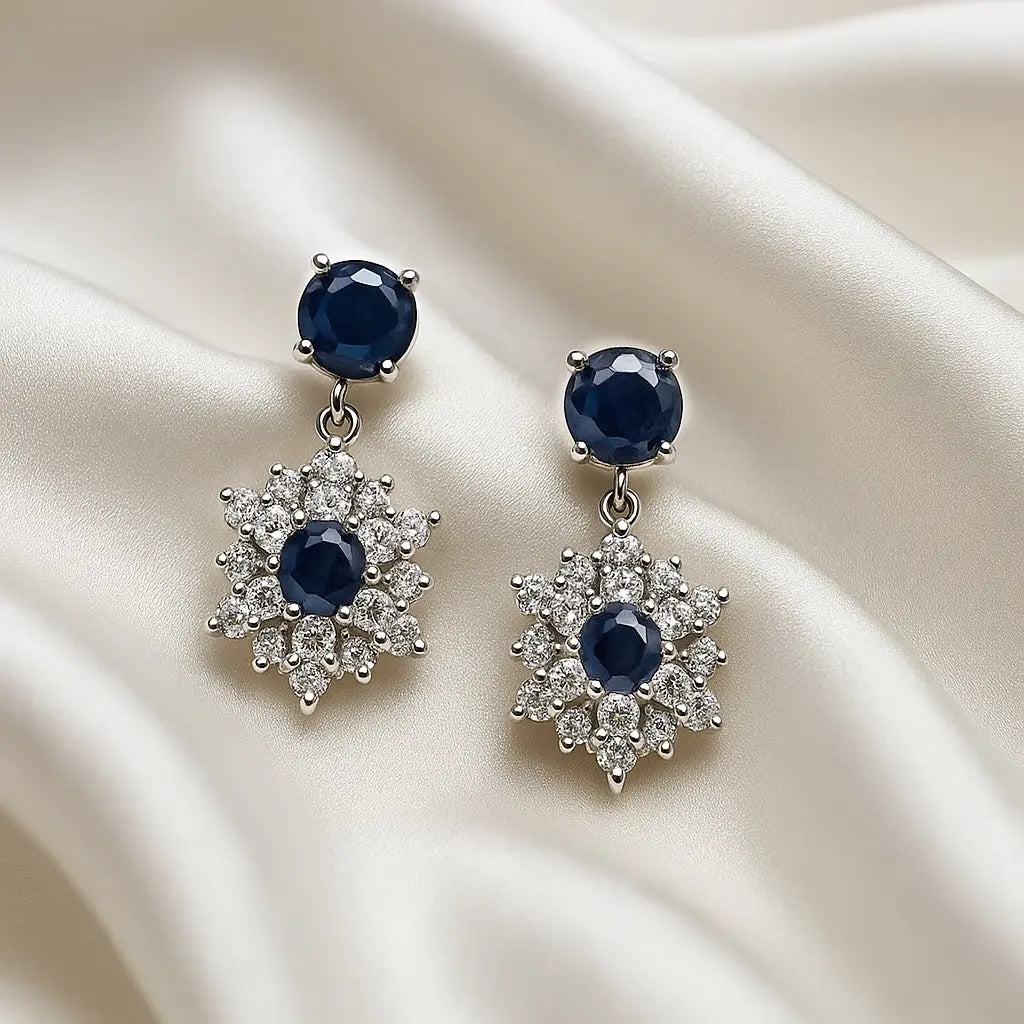 Blue Sapphire Style Floral Drop Earring For Women