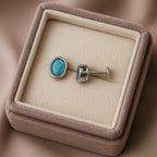 Minimalist Oval Turquoise-Tone 925 Silver Stud Earring For Women