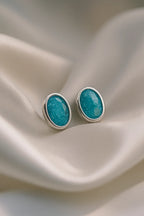 Minimalist Oval Turquoise-Tone 925 Silver Stud Earring For Women