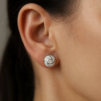Luxury Ivory Swirl Stud Earring with Sparkling Stone For Women