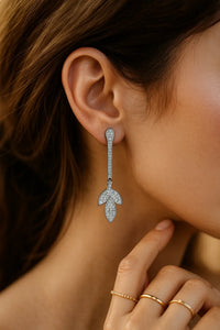 Elegant Leaf Drop Dangle Earring – Sterling Silver Finish, Micro-Pave Crystal Stones, Lightweight Bridal & Party Wear Jewellery for Women