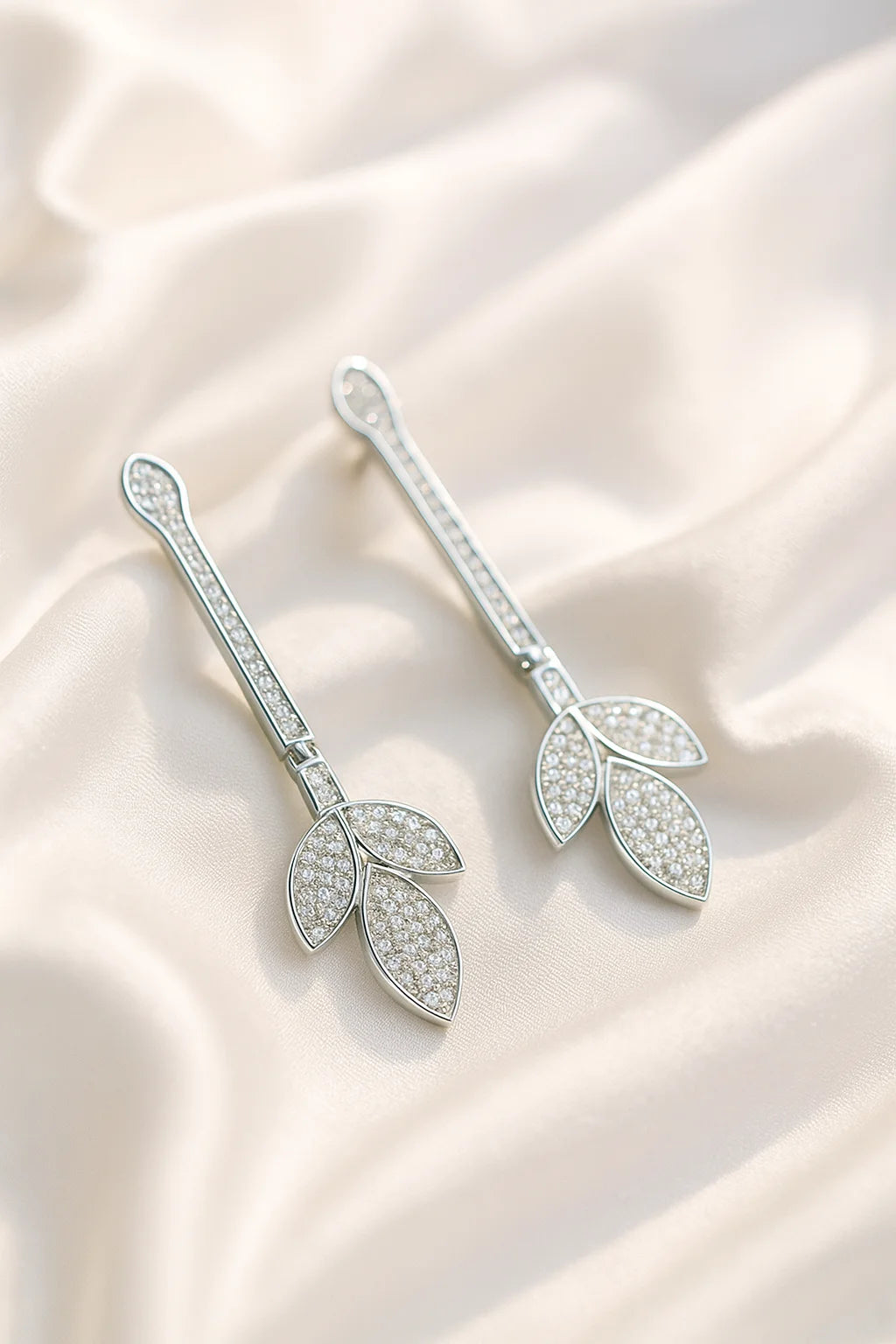Elegant Leaf Drop Dangle Earring – Sterling Silver Finish, Micro-Pave Crystal Stones, Lightweight Bridal & Party Wear Jewellery for Women