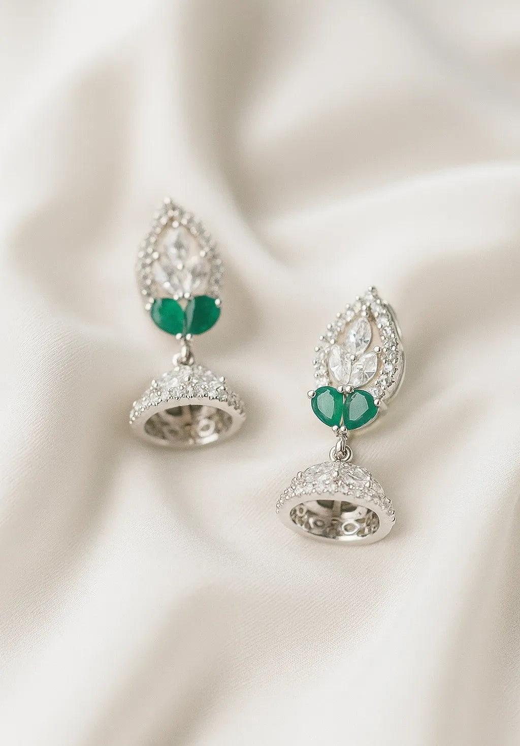 Designer Emerald Green Drop Earring with CZ Diamonds | Wedding & Festive Jewellery for Women
