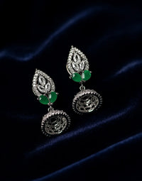Designer Emerald Green Drop Earring with CZ Diamonds | Wedding & Festive Jewellery for Women