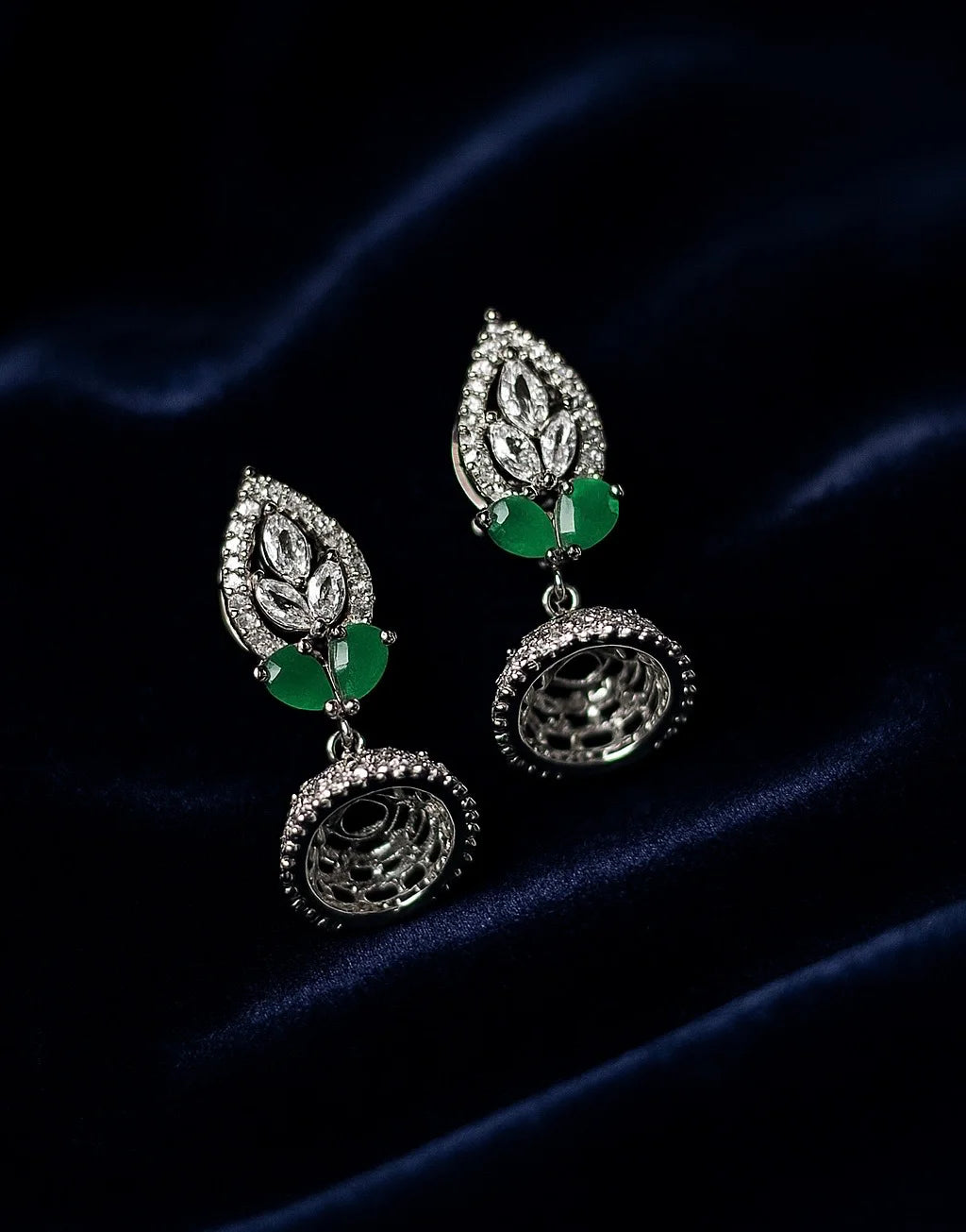 Designer Emerald Green Drop Earring with CZ Diamonds | Wedding & Festive Jewellery for Women