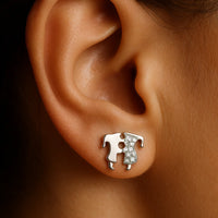 Romantic Kissing Couple Earring | Sparkling CZ Couple Studs | Minimalist Silver Love Jewelry