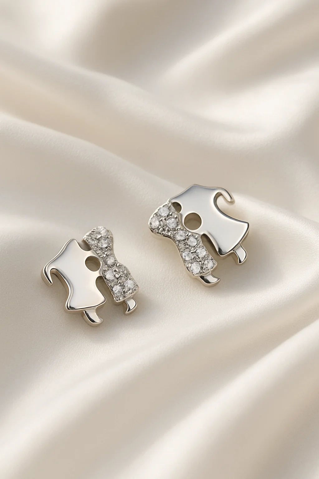 Romantic Kissing Couple Earring | Sparkling CZ Couple Studs | Minimalist Silver Love Jewelry