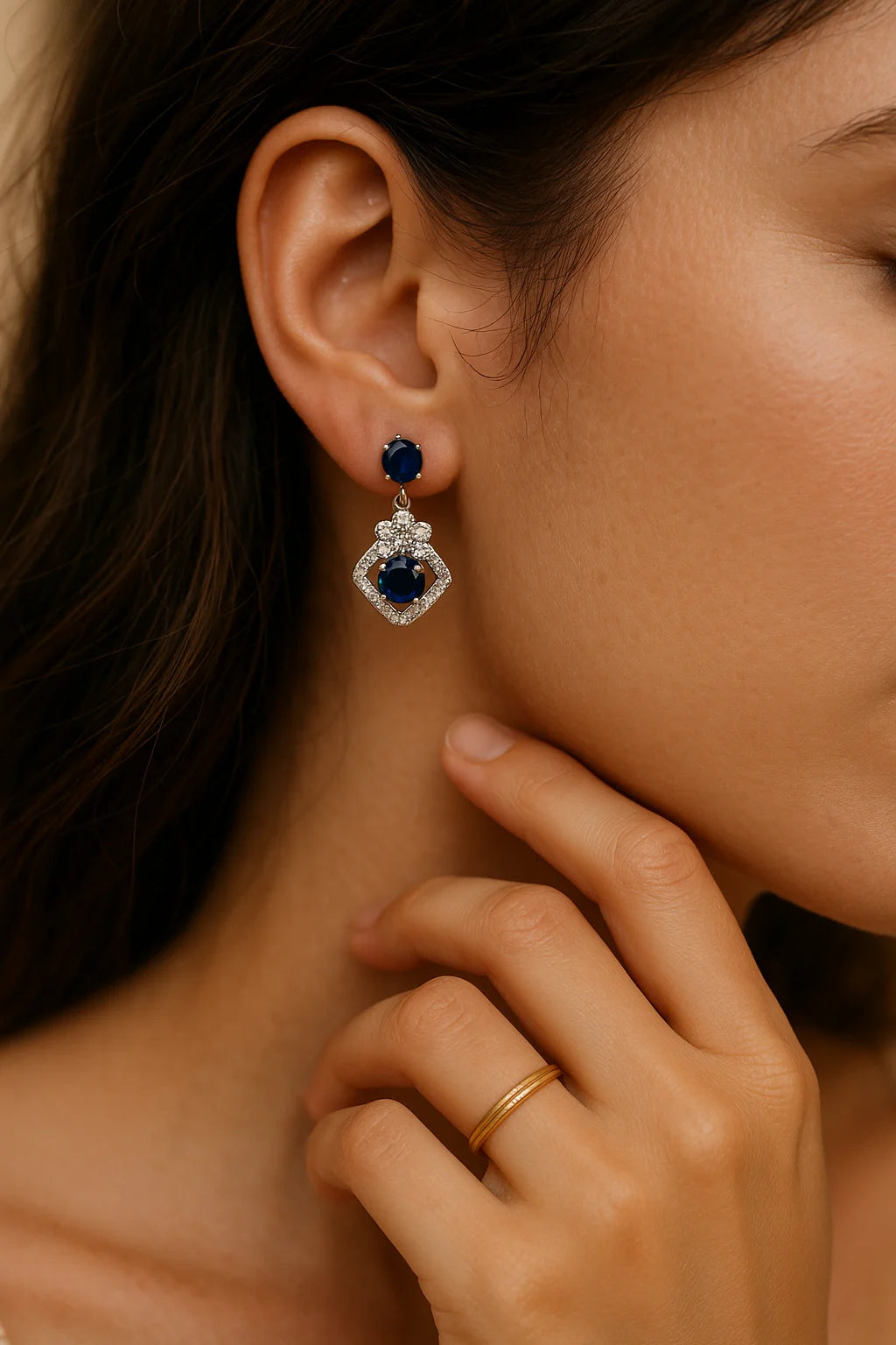 Premium Blue Stone & Zercon Drop Earring for Women | Festive & Bridal Collection