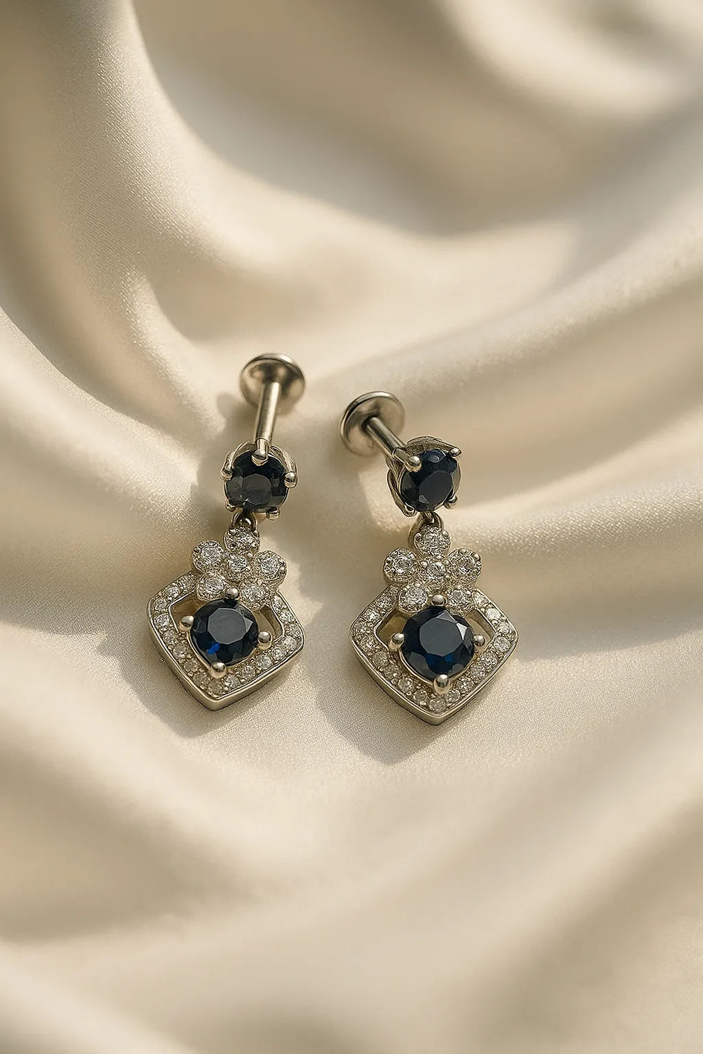 Premium Blue Stone & Zercon Drop Earring for Women | Festive & Bridal Collection