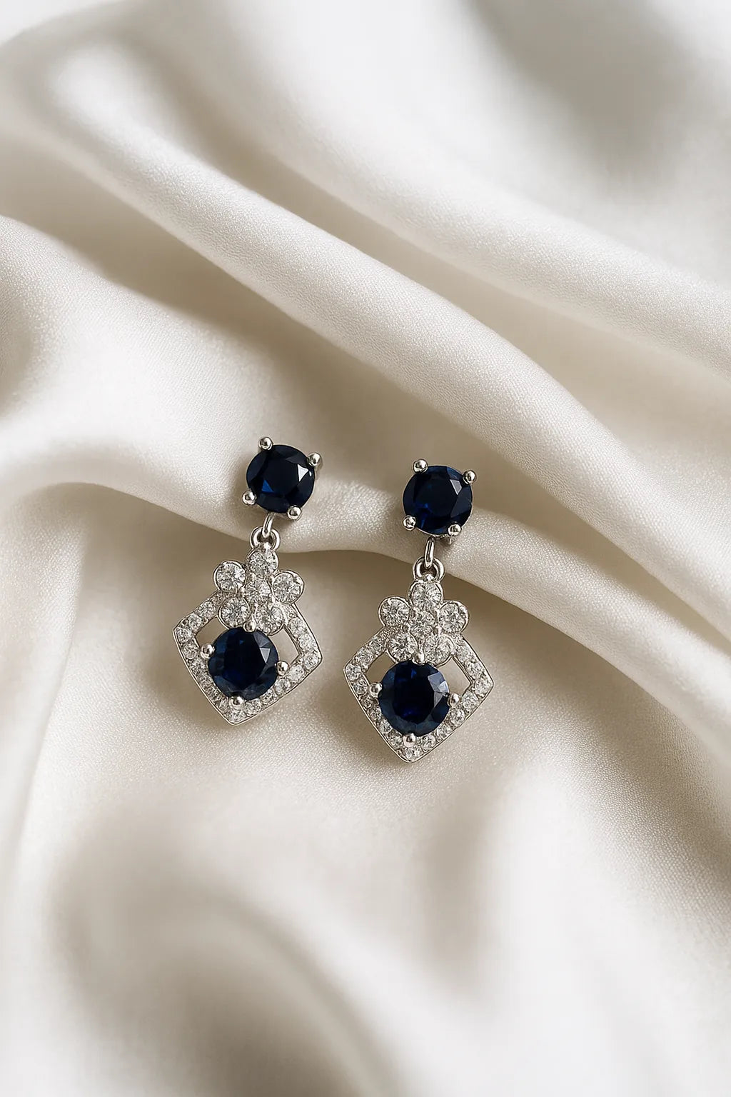 Premium Blue Stone & Zercon Drop Earring for Women | Festive & Bridal Collection