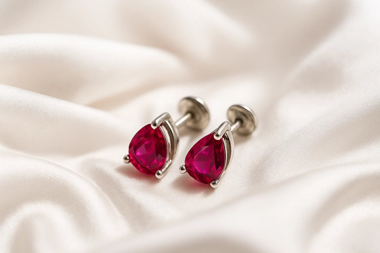Red Teardrop Gemstone Stud Earring – Premium Sterling Silver Ruby Look Earring For Women