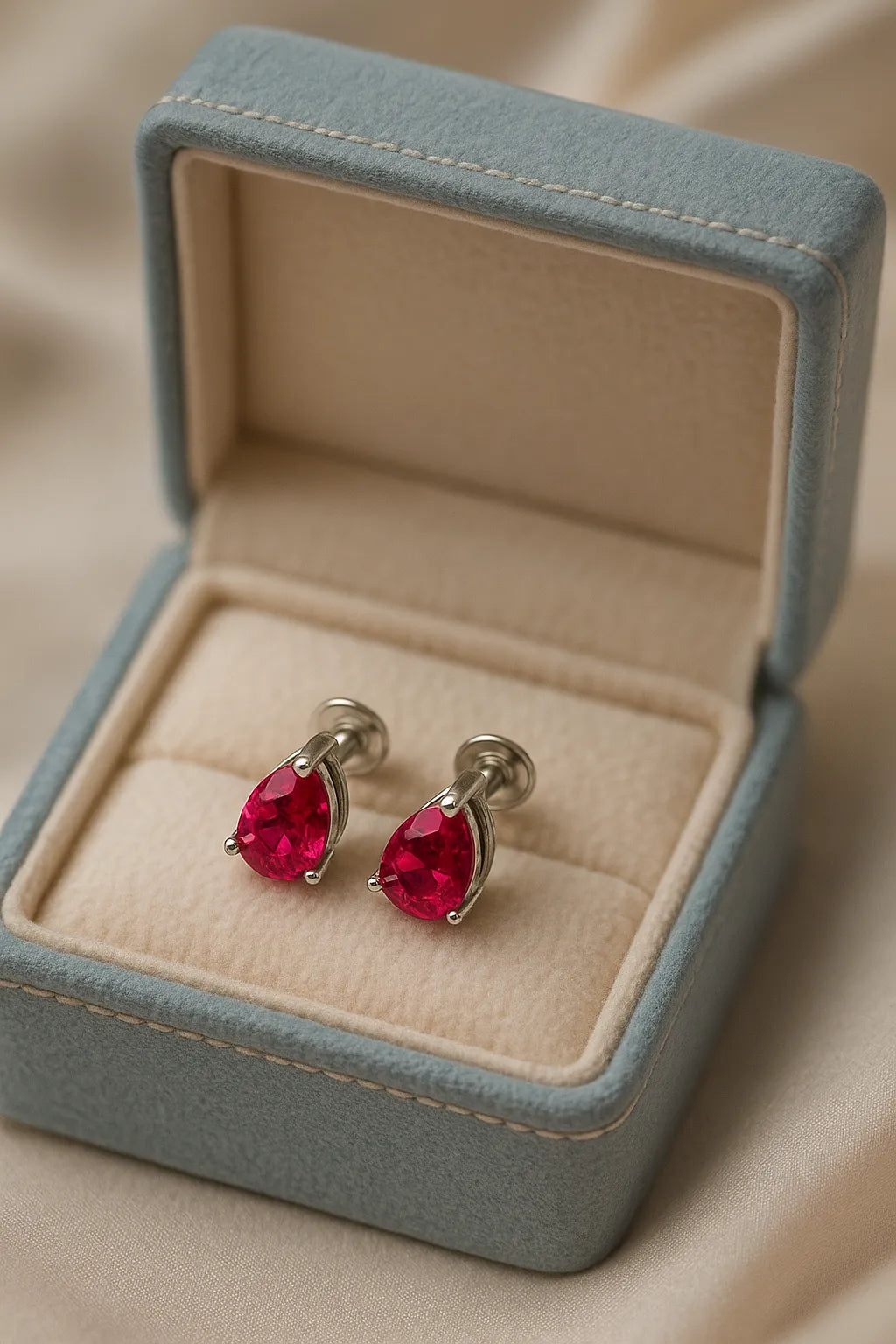Red Teardrop Gemstone Stud Earring – Premium Sterling Silver Ruby Look Earring For Women