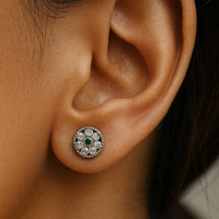 Antique Style Emerald  Earring | Floral Pure 925 Silver Studs for Women