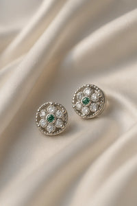 Antique Style Emerald  Earring | Floral Pure 925 Silver Studs for Women
