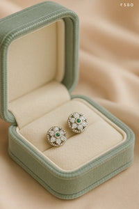 Antique Style Emerald  Earring | Floral Pure 925 Silver Studs for Women