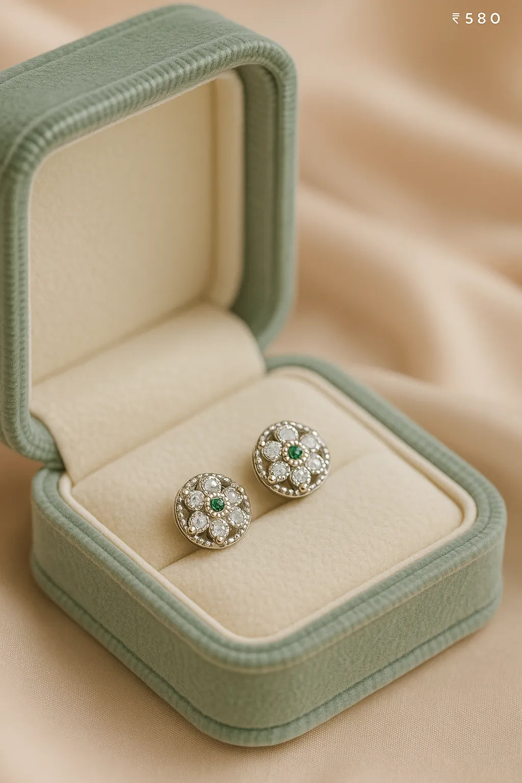 Antique Style Emerald  Earring | Floral Pure 925 Silver Studs for Women