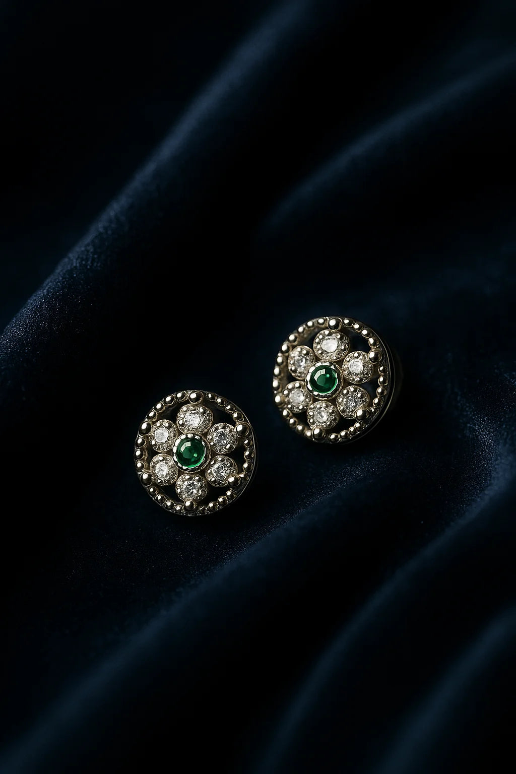 Antique Style Emerald  Earring | Floral Pure 925 Silver Studs for Women
