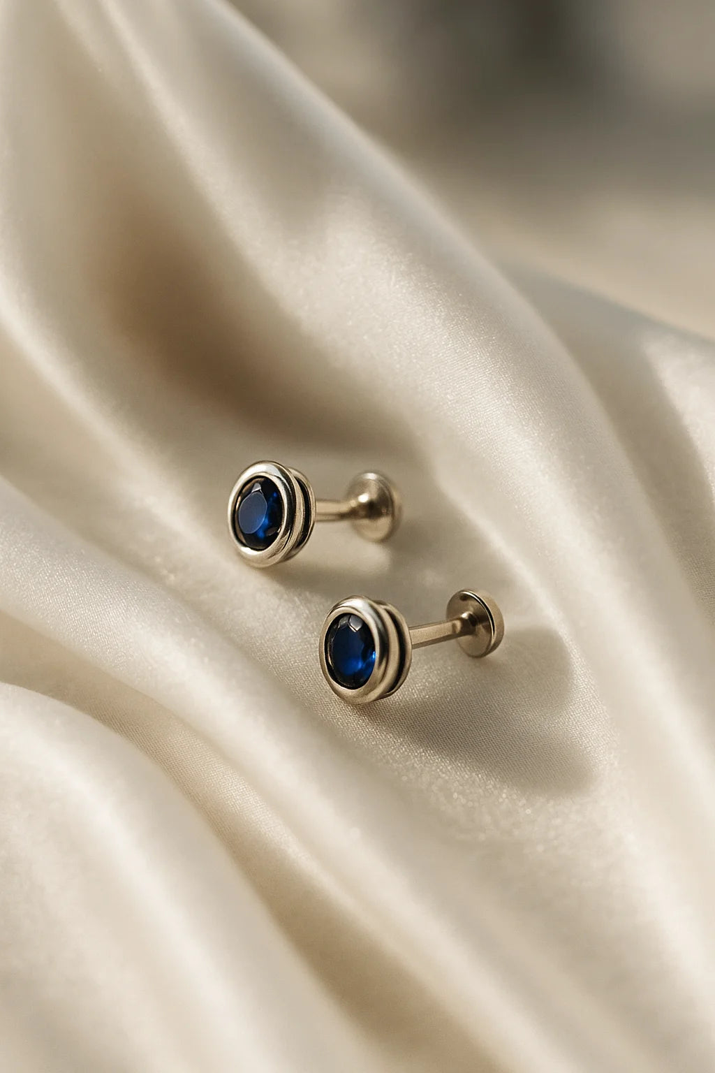 Elegant 925 Silver Stud Earring with Deep Blue Sapphire-Inspired Gemstone For Women