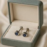 Elegant 925 Silver Stud Earring with Deep Blue Sapphire-Inspired Gemstone For Women