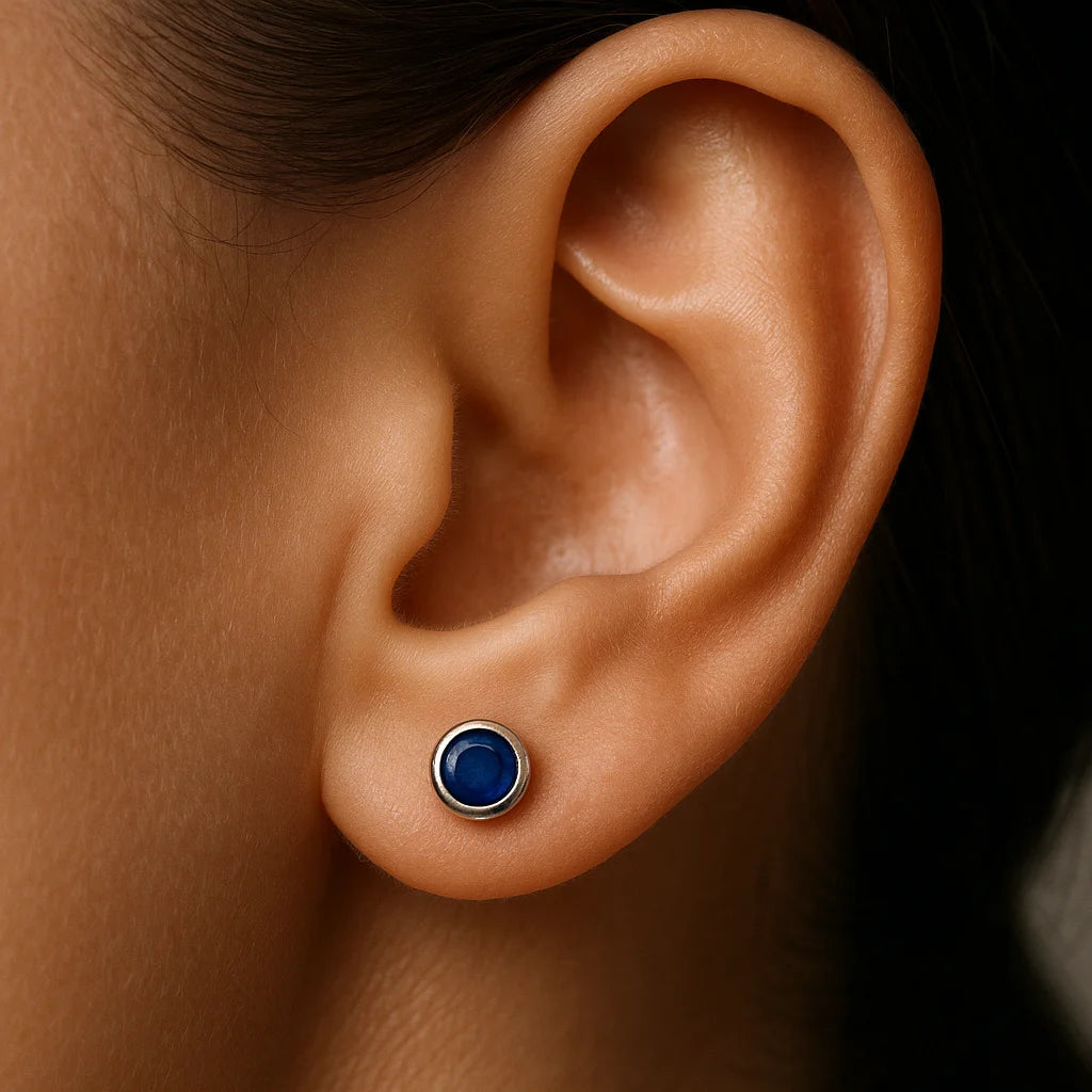 Elegant 925 Silver Stud Earring with Deep Blue Sapphire-Inspired Gemstone For Women