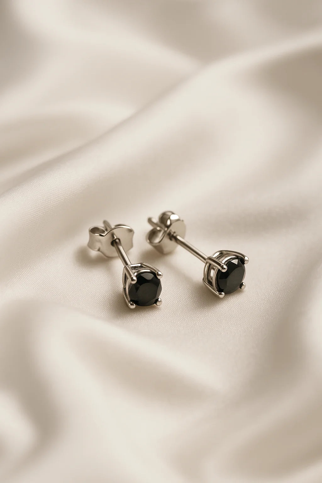 Classic Black Stone 925 Silver Stud | Daily Wear Minimal Earring For Women