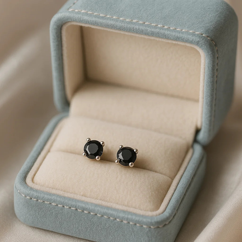 Classic Black Stone 925 Silver Stud | Daily Wear Minimal Earring For Women