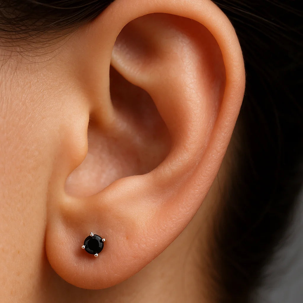 Classic Black Stone 925 Silver Stud | Daily Wear Minimal Earring For Women