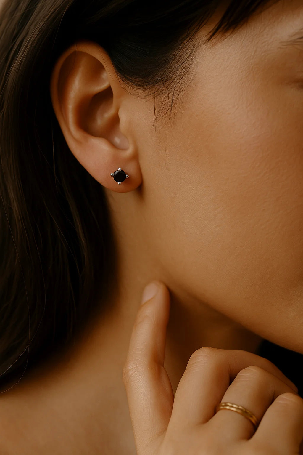 Classic Black Stone 925 Silver Stud | Daily Wear Minimal Earring For Women