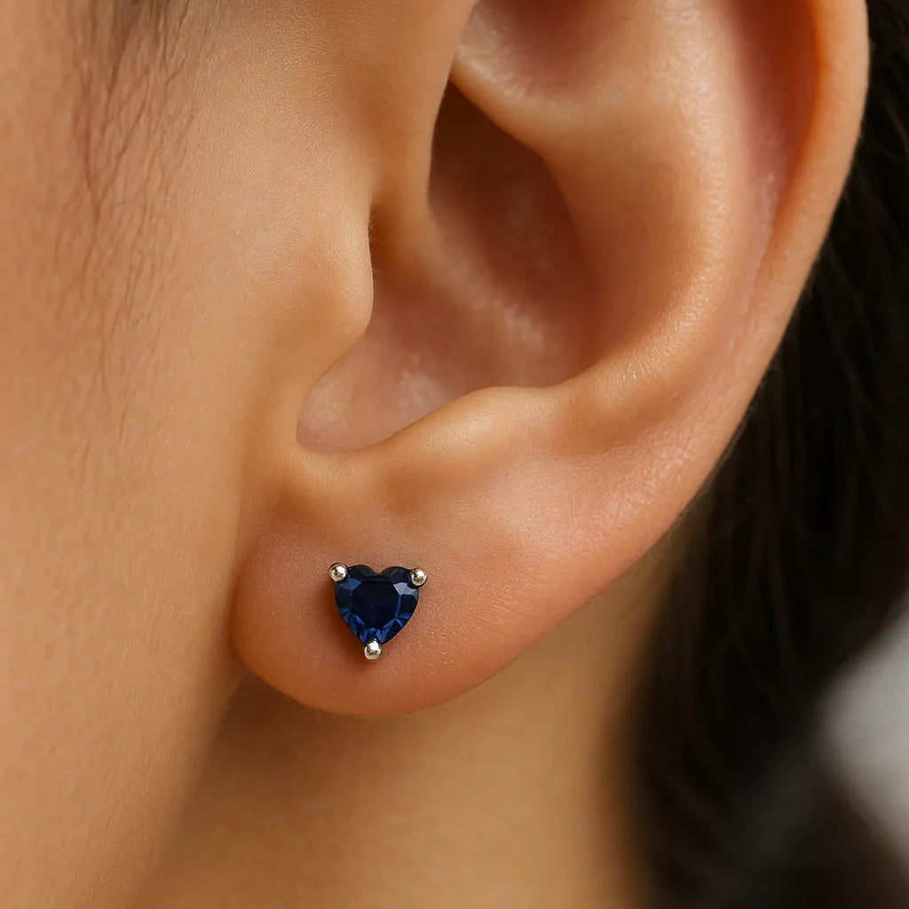 Heart-Shaped Sapphire Earring for Women | Silver Studs | Romantic Gift Jewellery