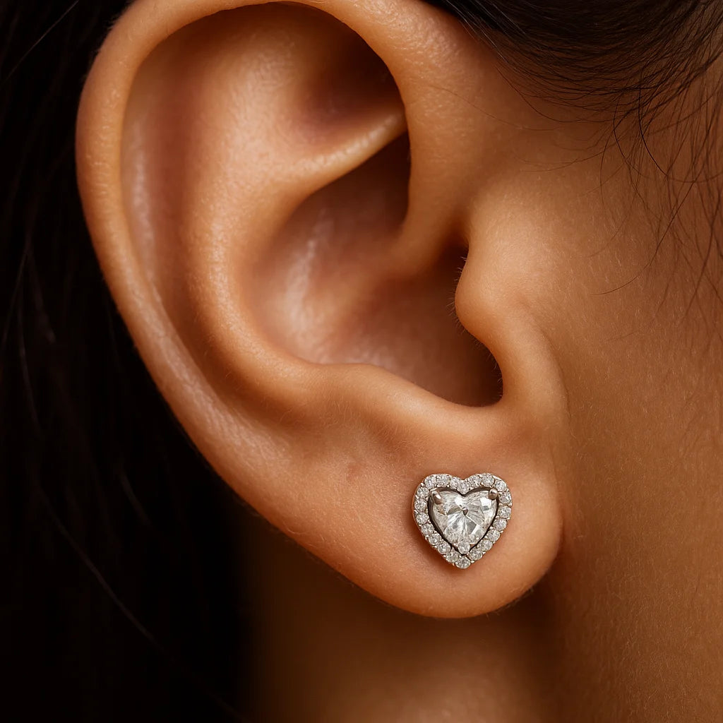 Silver Heart Zircon Stud Earring – Minimalist Daily Wear Jewellery - Pure Silver Romantic Gift For Women