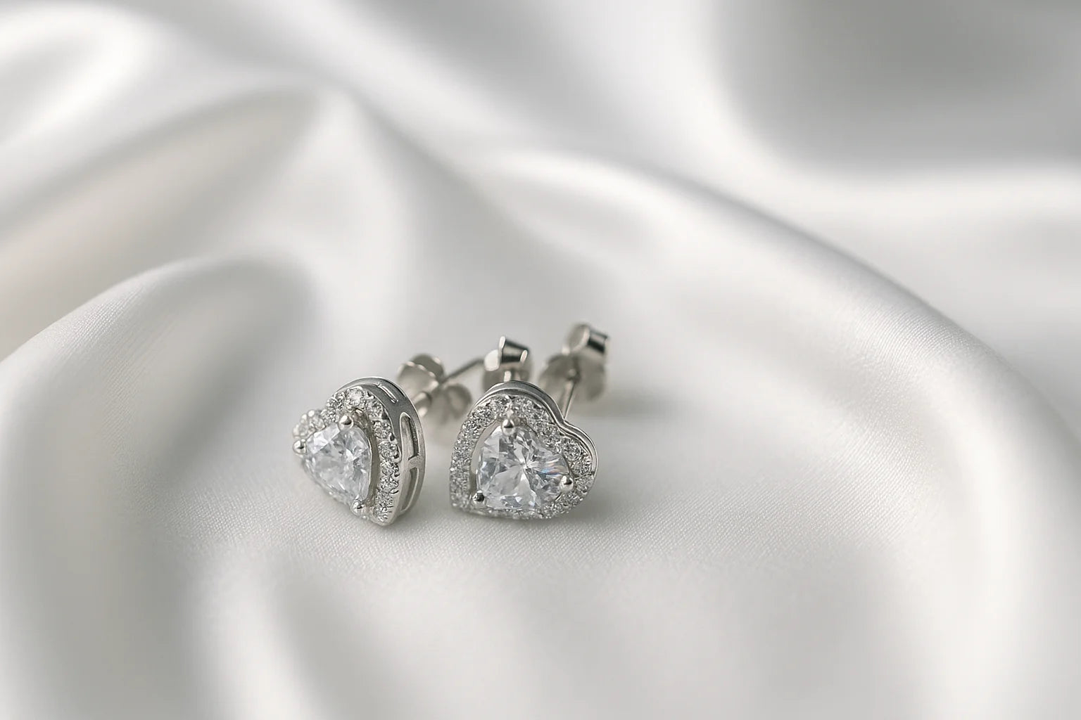 Silver Heart Zircon Stud Earring – Minimalist Daily Wear Jewellery - Pure Silver Romantic Gift For Women