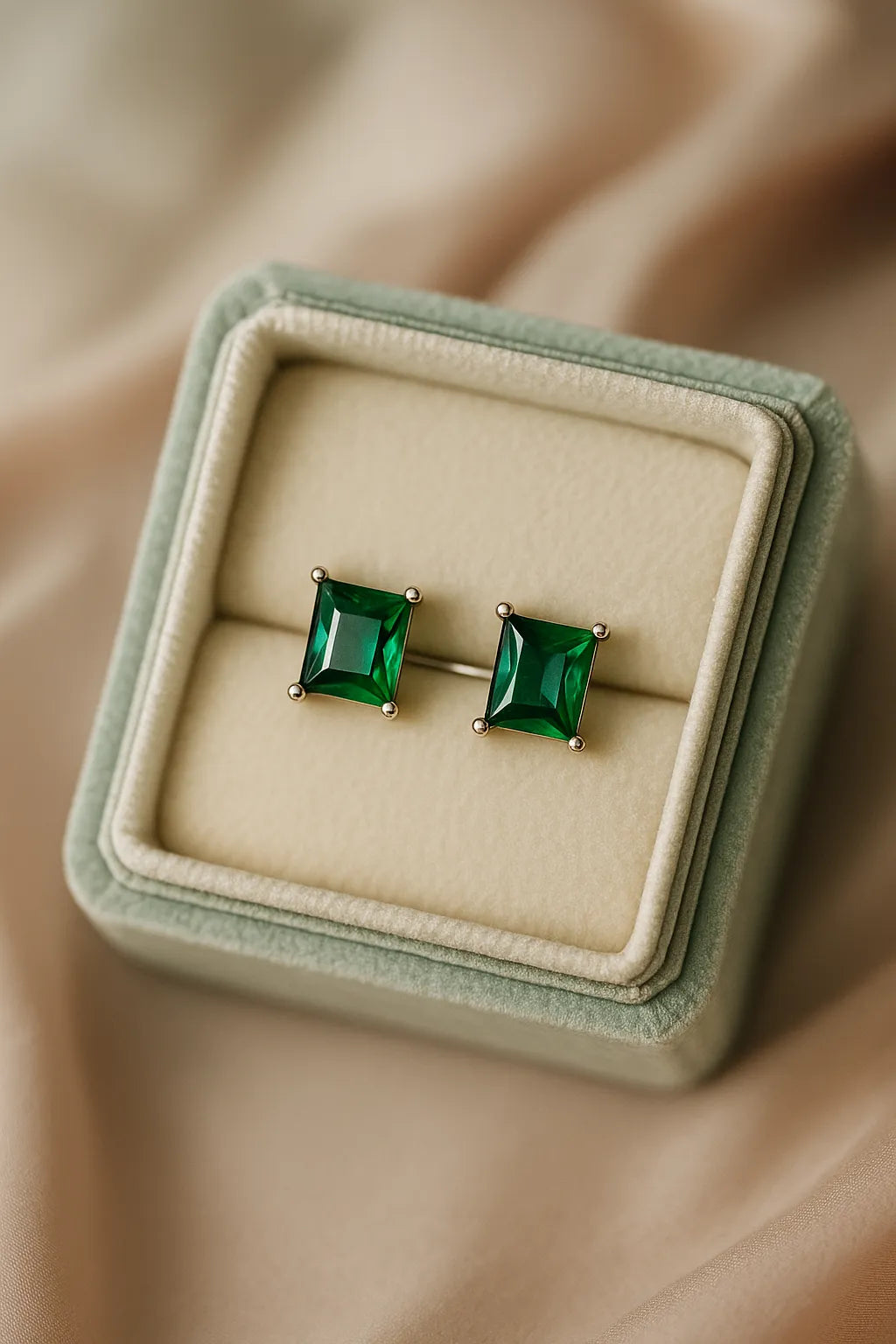 Silver Emerald Cut Stud Earring| Green Gemstone Daily Wear For Women
