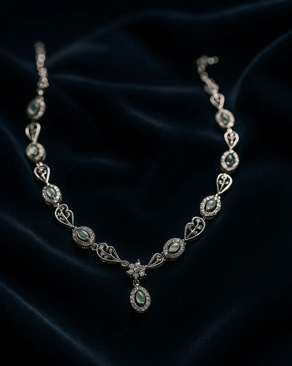 Luxury Silver Necklace Set with Halo-Cut Zircons | Statement Jewellery For Women