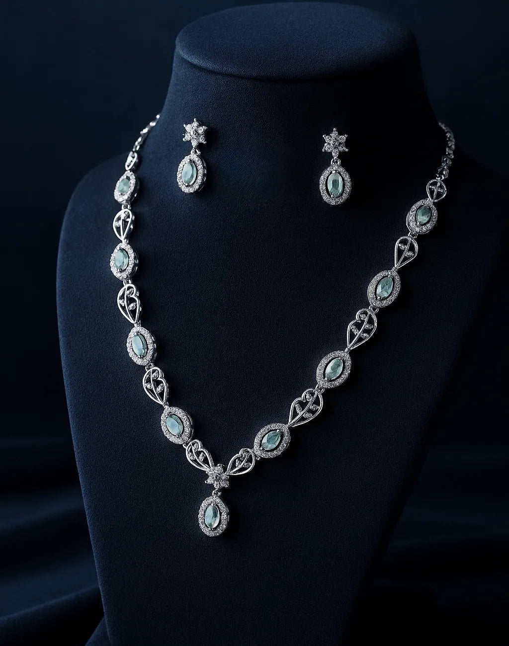 Luxury Silver Necklace Set with Halo-Cut Zircons | Statement Jewellery For Women