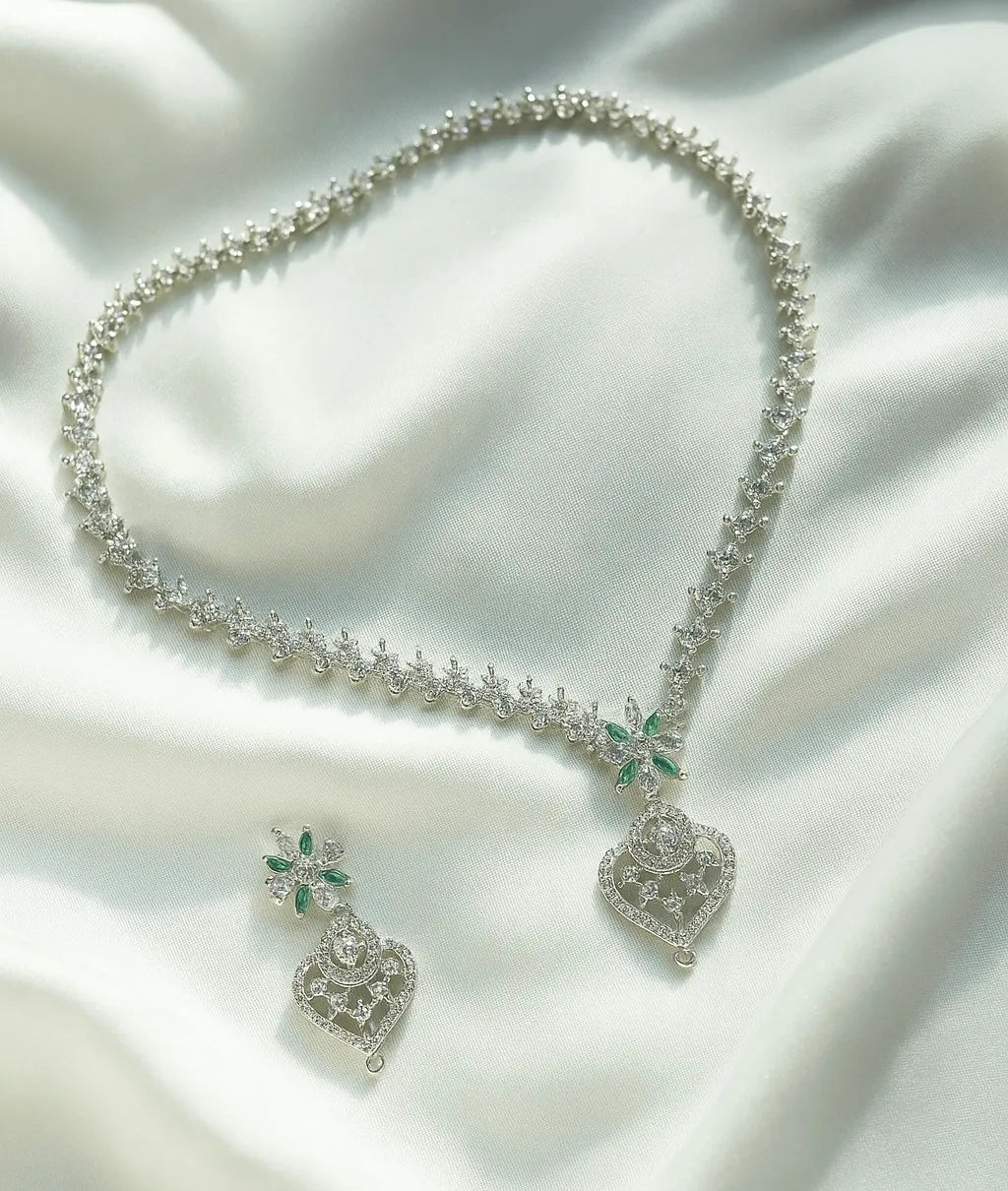 Silver Necklace Set for Women with Sparkling Stones– Bridal & Party Wear Jewelry