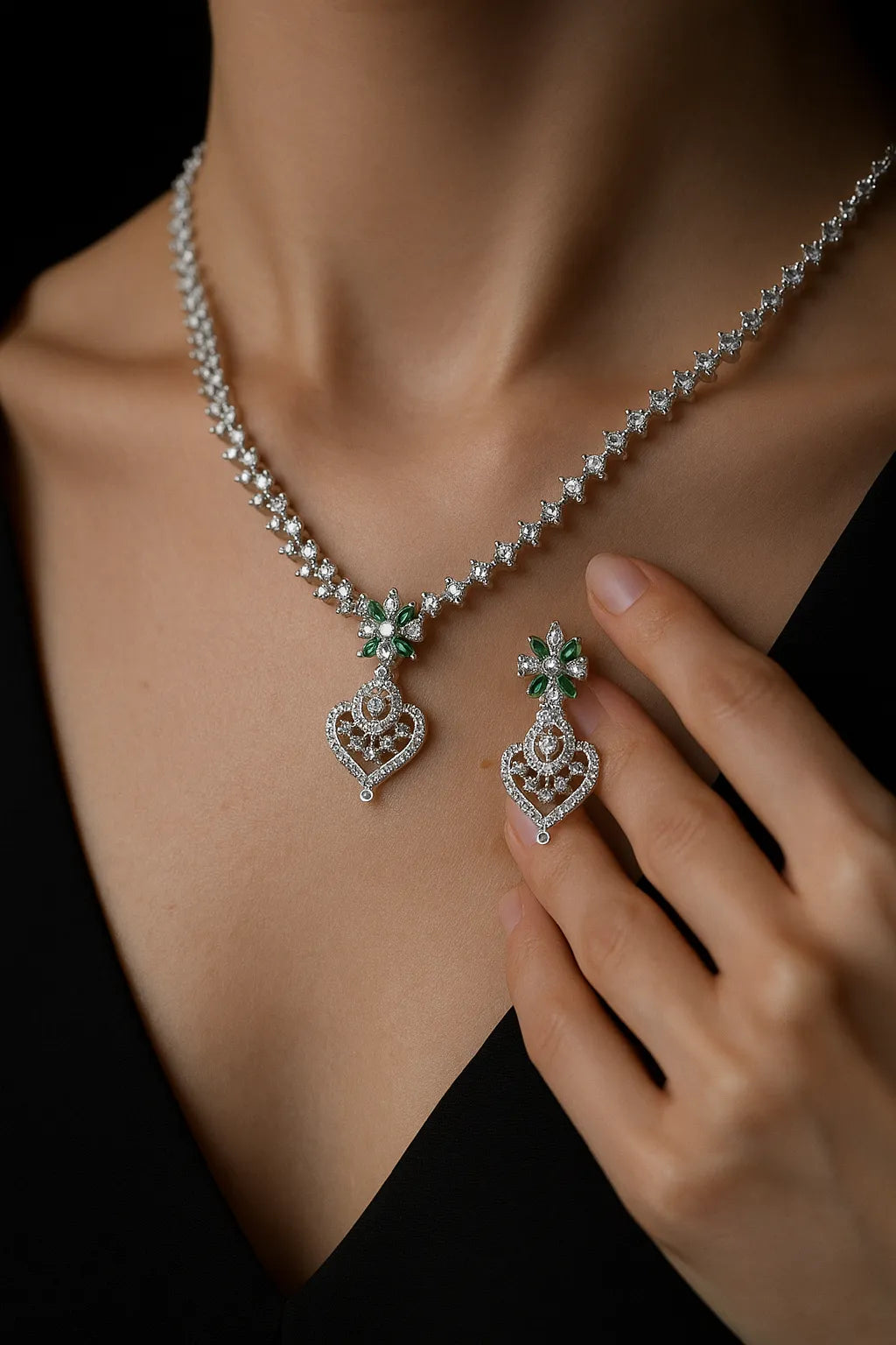 Silver Necklace Set for Women with Sparkling Stones– Bridal & Party Wear Jewelry