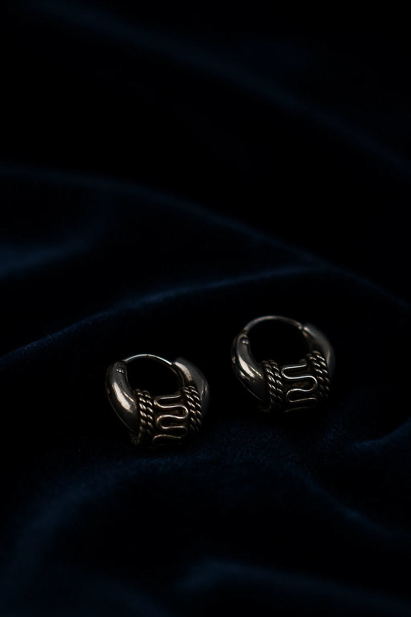 Antique Pure 925 Silver Hoop Earring for Men – Bold Design, Vintage Finish
