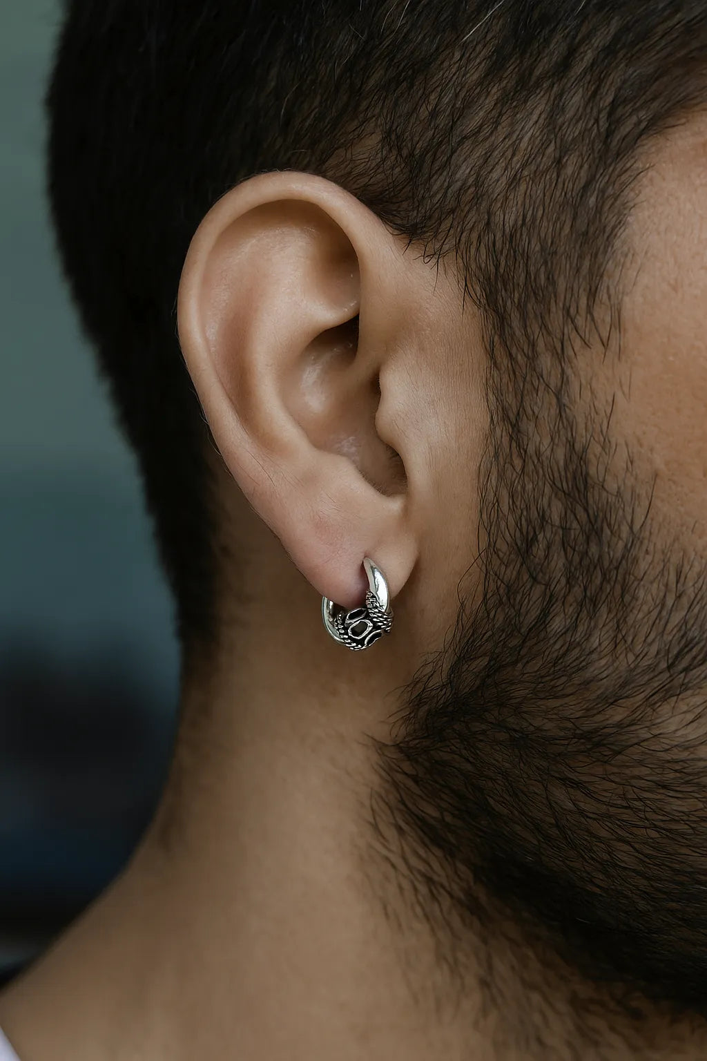 Antique Pure 925 Silver Hoop Earring for Men – Bold Design, Vintage Finish