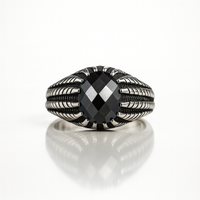 The Shadow King Rings — 925 Silver Men’s Luxury Band with Faceted Black Stone for Power, Presence & Identity”