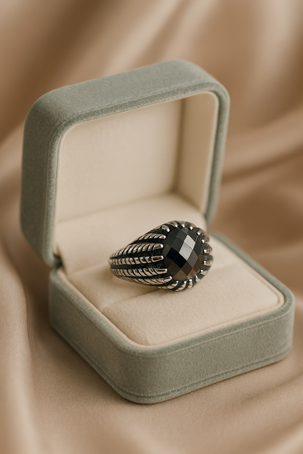 The Shadow King Rings — 925 Silver Men’s Luxury Band with Faceted Black Stone for Power, Presence & Identity”
