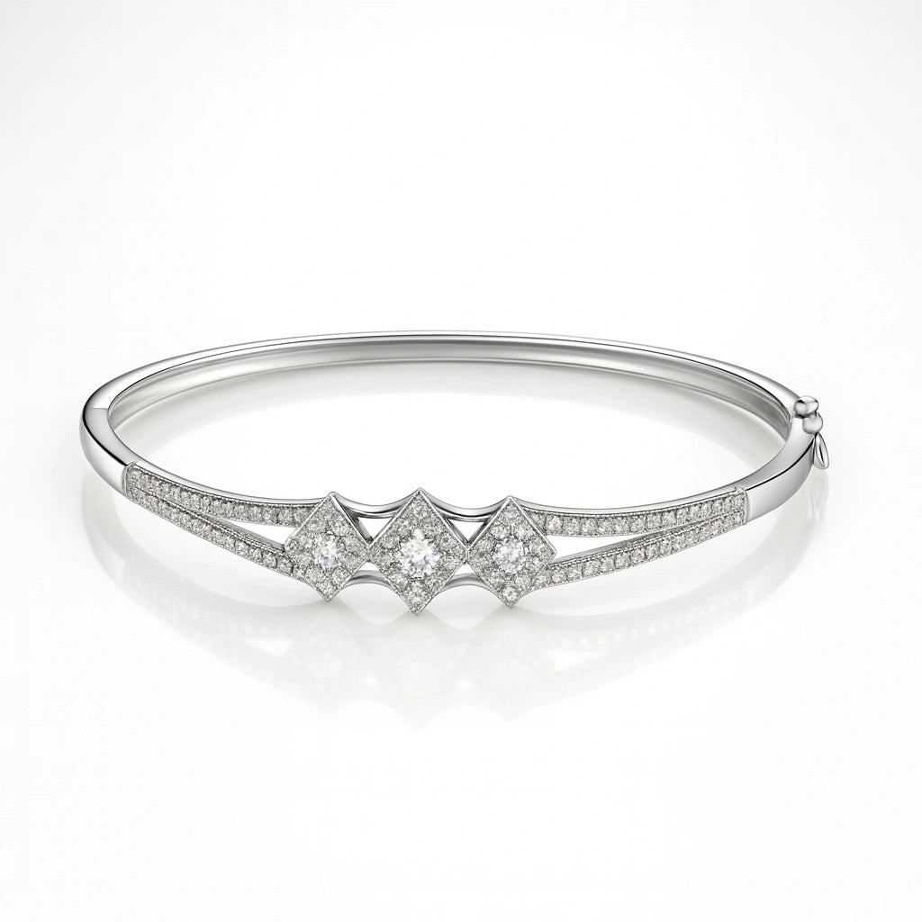 Pure 925 Silver Tri-Diamond Styled Solitaire Bracelet – Elegant Sparkling Design for Women