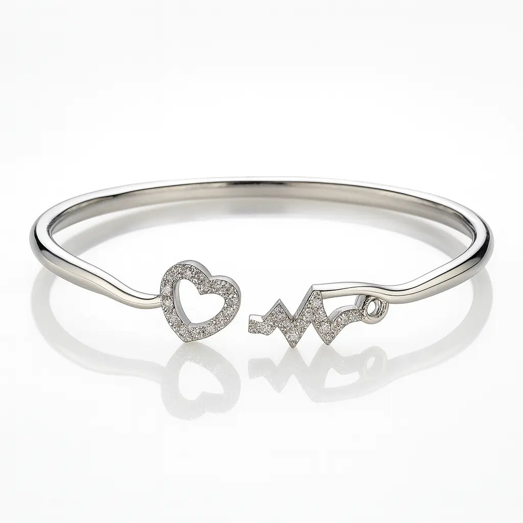 Pure 925 Silver Heartbeat Bracelet – Elegant Heart & Pulse Design for Everyday Sparkle