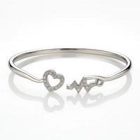 Pure 925 Silver Heartbeat Bracelet – Elegant Heart & Pulse Design for Everyday Sparkle