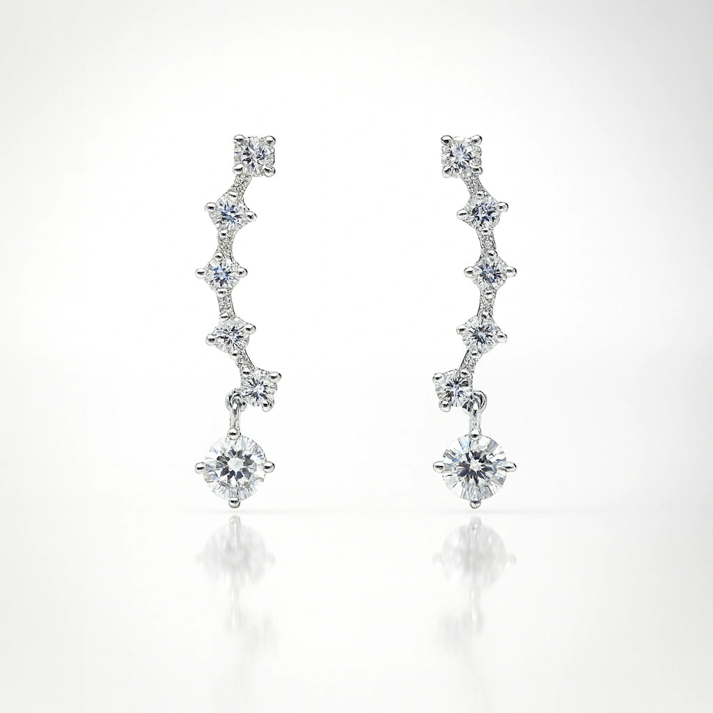 Pure 925 Silver Cascade Earring – Zircon Solitare Droplet Design for Effortless Sparkle