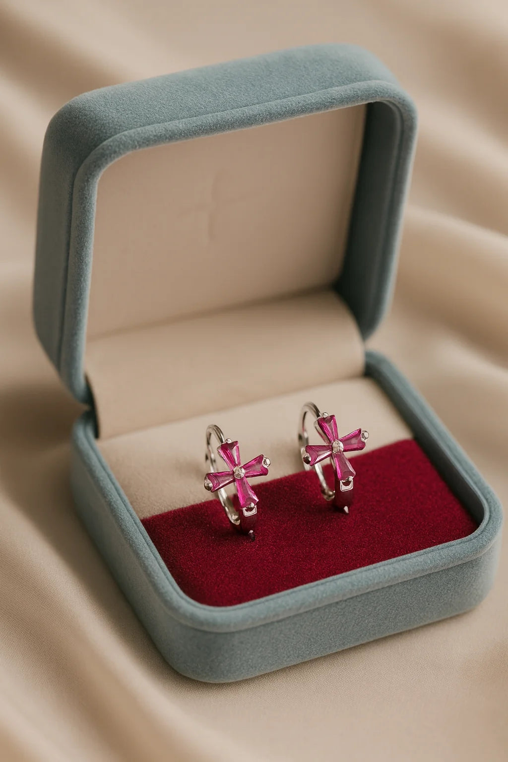 Ruby Bloom Hoop Earring — 925 Pure Silver Hoops with Pink Radiance