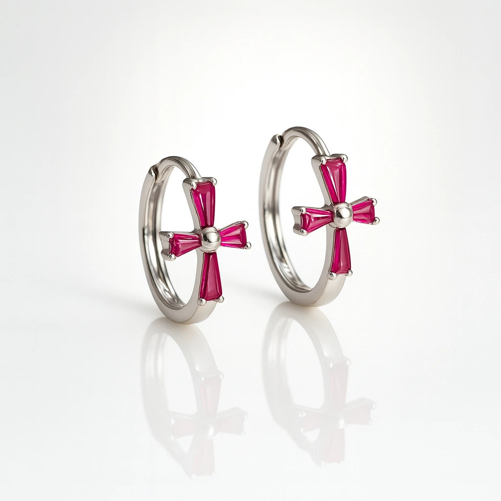 Ruby Bloom Hoop Earring — 925 Pure Silver Hoops with Pink Radiance
