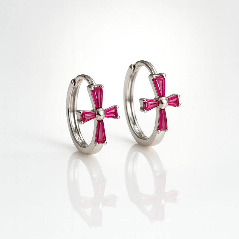 Ruby Bloom Hoop Earring — 925 Pure Silver Hoops with Pink Radiance